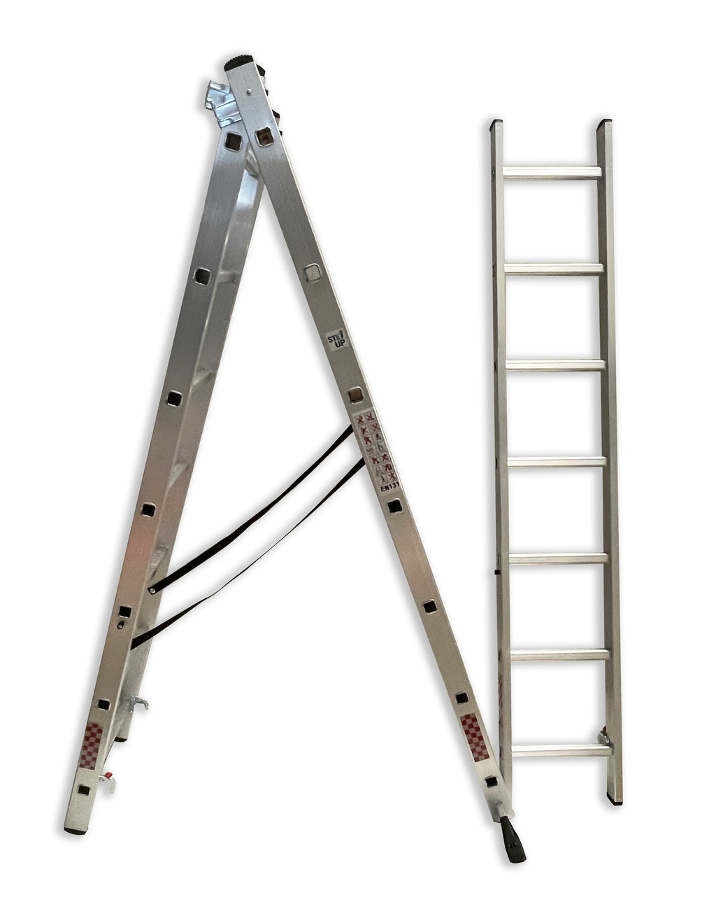 Escalera Convertible Tipo Tijera Extension 21 Peldaños 4.25m Gris