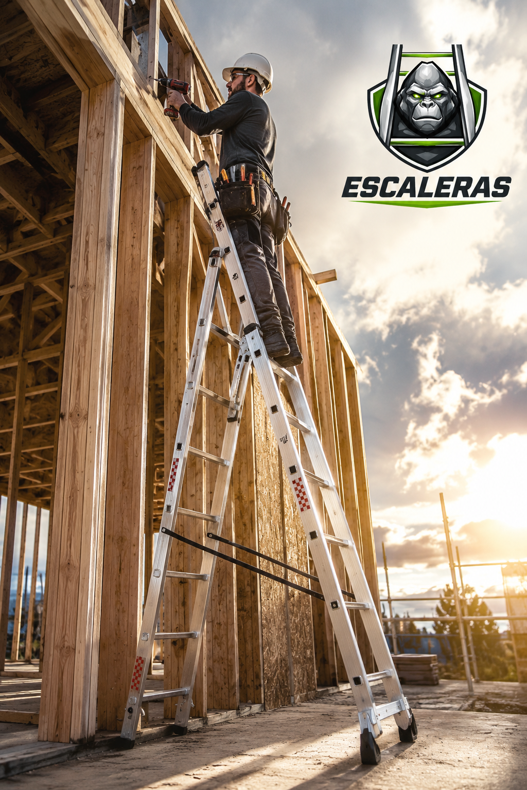 Escalera Convertible Tipo Tijera Extensión 21 Peldaños 4.24m Gorila
