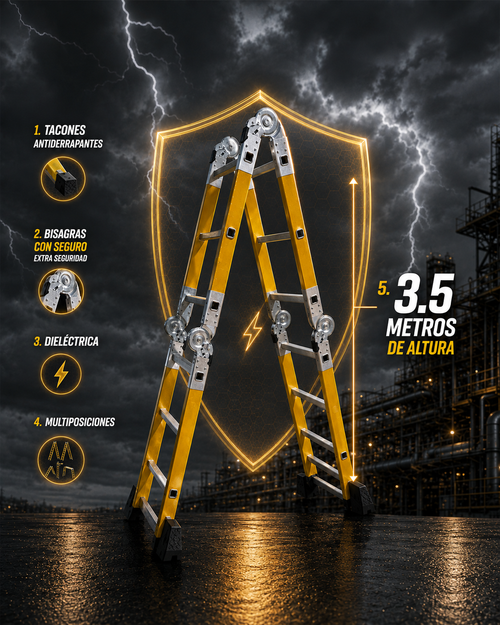 Escalera multiposiciones dieléctrica fibra de vidrio amarilla Gorila 3.5m