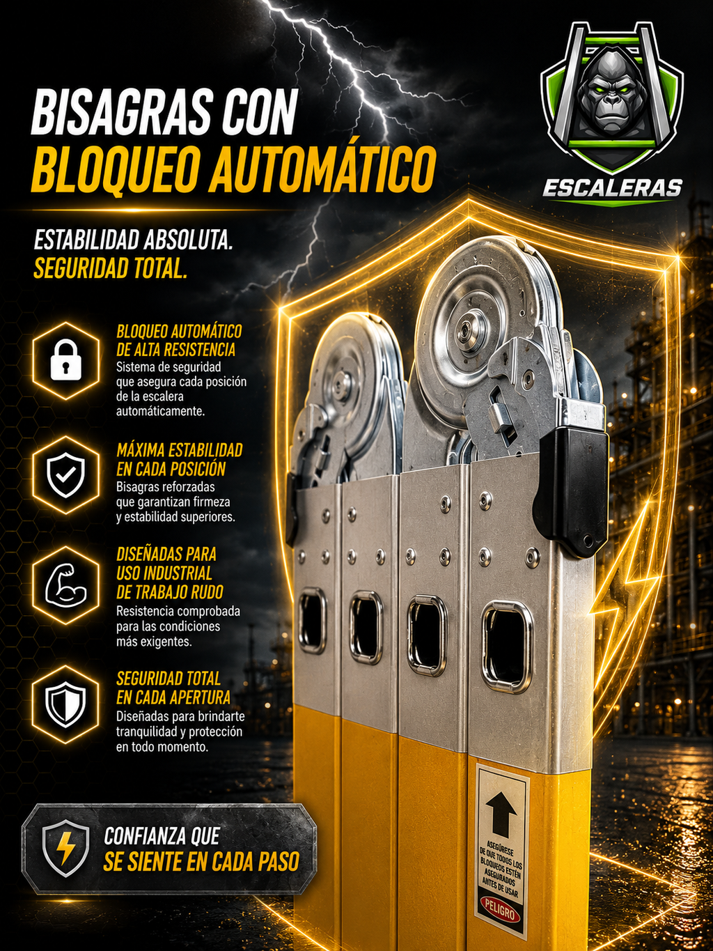 Escalera Multiposiciones Dieléctrica Gorila 3.5m Bisagras