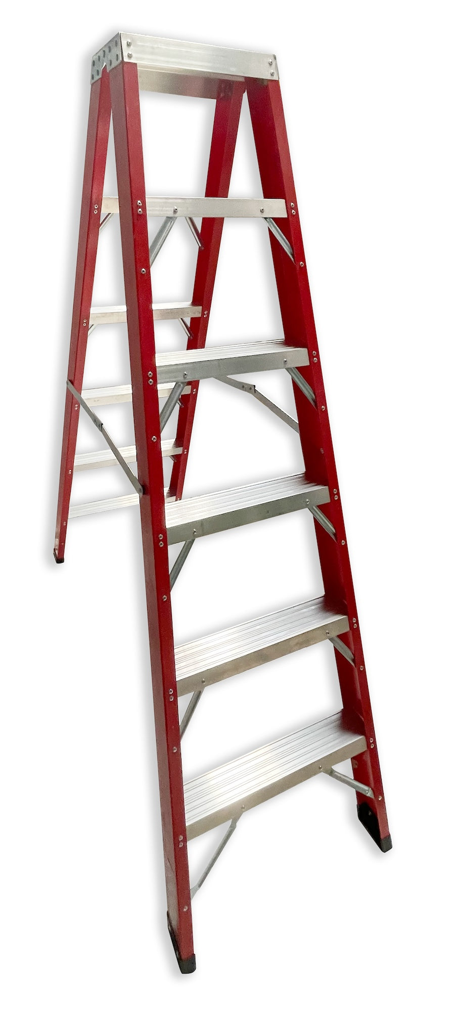 Escalera Tijera Dieléctrica doble Fibra de Vidrio Roja Gorila Vista Semilateral